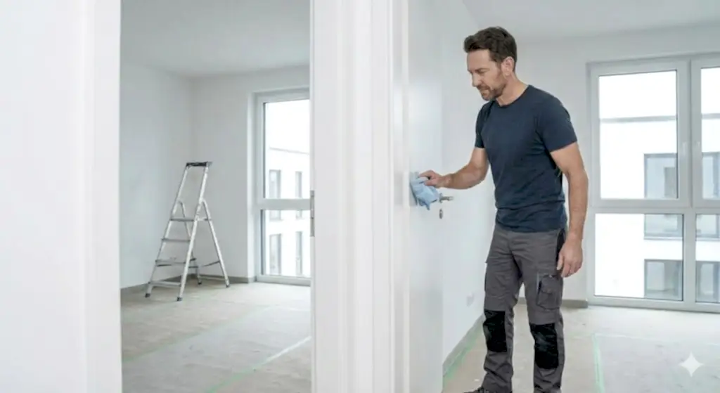 Empleado Promarco realizando aseo de interiores luego de obra