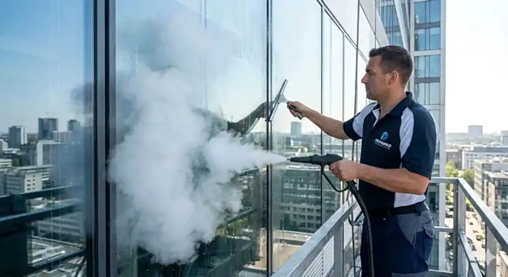 Limpieza a vapor de vidrios y ventanas