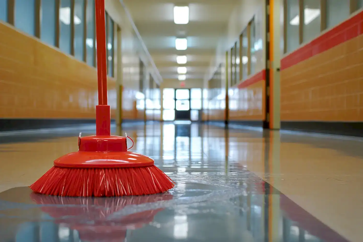 Servicio de limpieza de pisos y mantenimiento de pasillos en colegios de Chile.